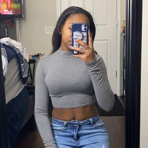 Cropped mock neck long sleeve shirt